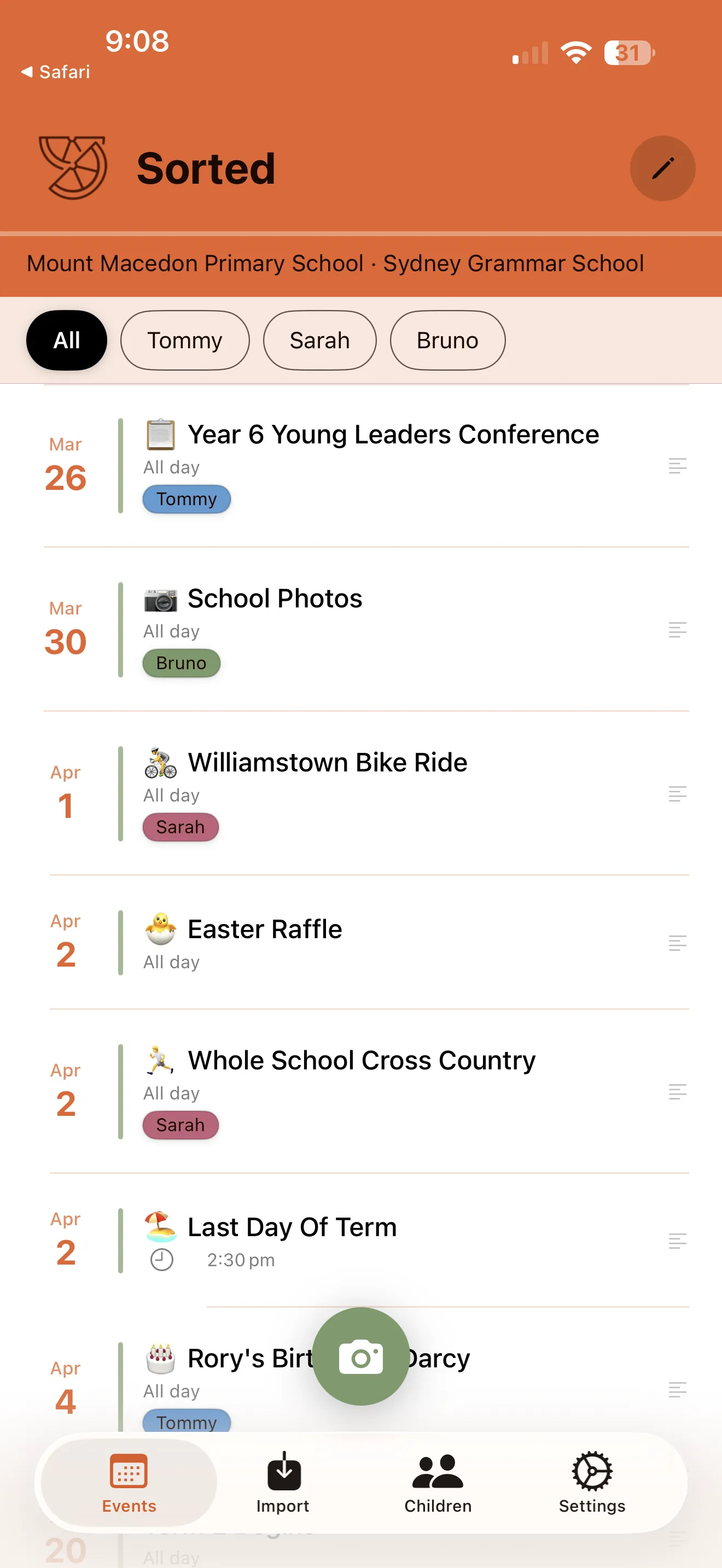 Sorted app – events list